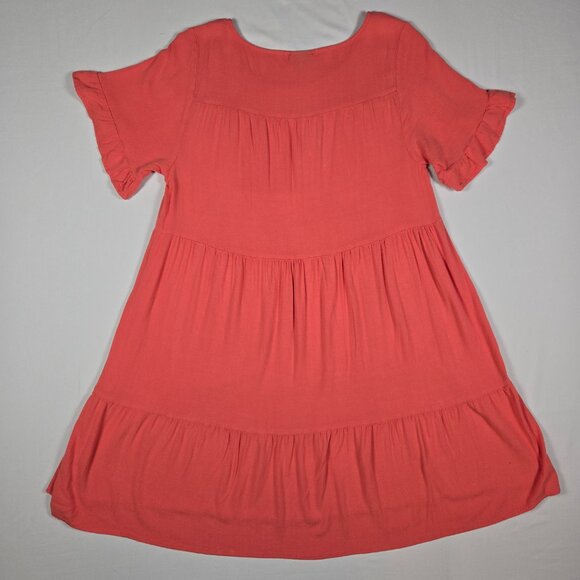 Torrid Coral Tiered Babydoll Dress 00 Plus Short Sleeve Boho Summer Rayon - Picture 6 of 11